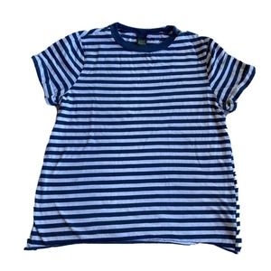 Wild Fable T Shirt Sz S Striped Crop Top Navy White Crew Neck Rolled Cuff Summer